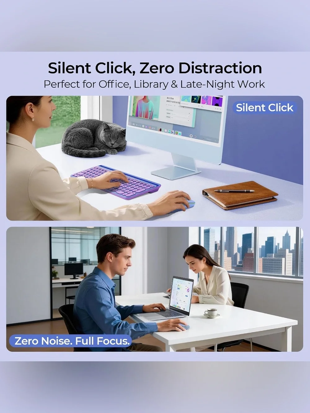 Bluetooth Wireless Mouse,3-Device Connection (USB&Dual Bluetooth)